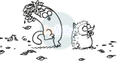 Кот Саймона играет с ежиком